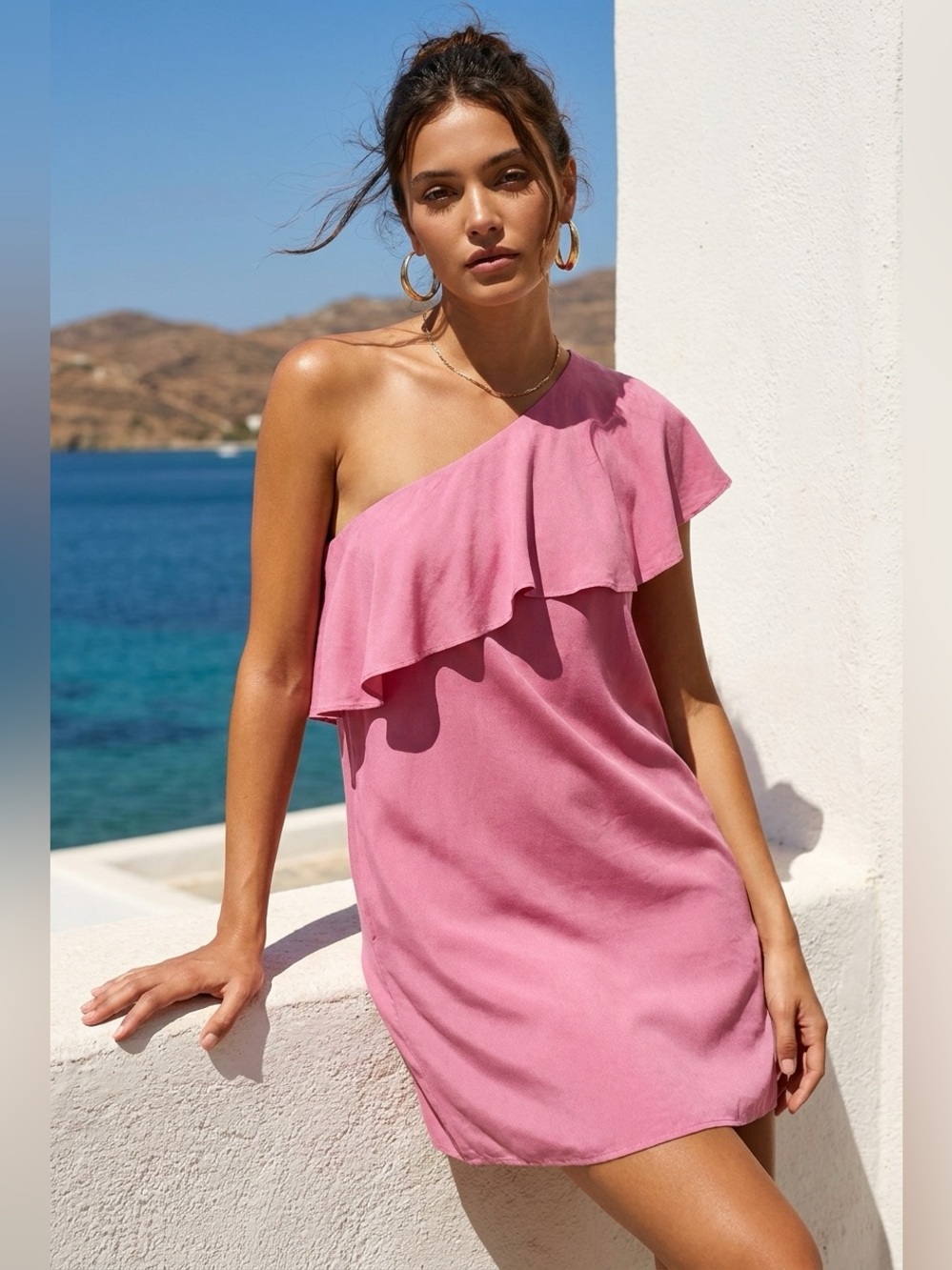 Krisa NWT One Shoulder Ruffle Midi Dress relaxed fitting in 100% Viscose.